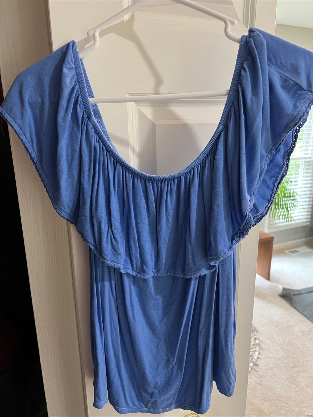 American Eagle Outfitters Periwinkle Off-Shoulder Ruffle Top